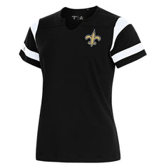 New Orleans Saints Antigua Women's Encounter Short Sleeve Notch Neck Top Black | NFL