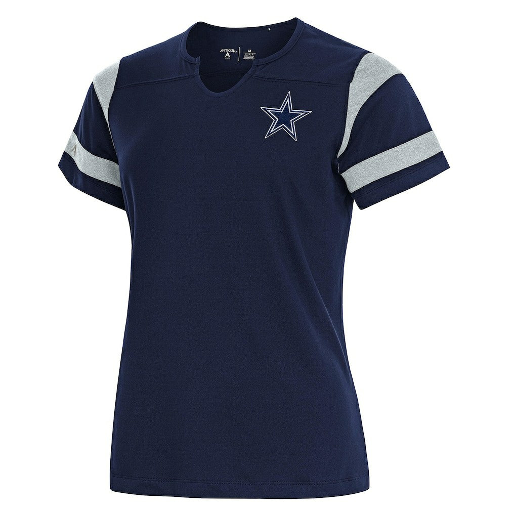 Dallas Cowboys Antigua Women's Encounter Short Sleeve Notch Neck Top Navy | NFL