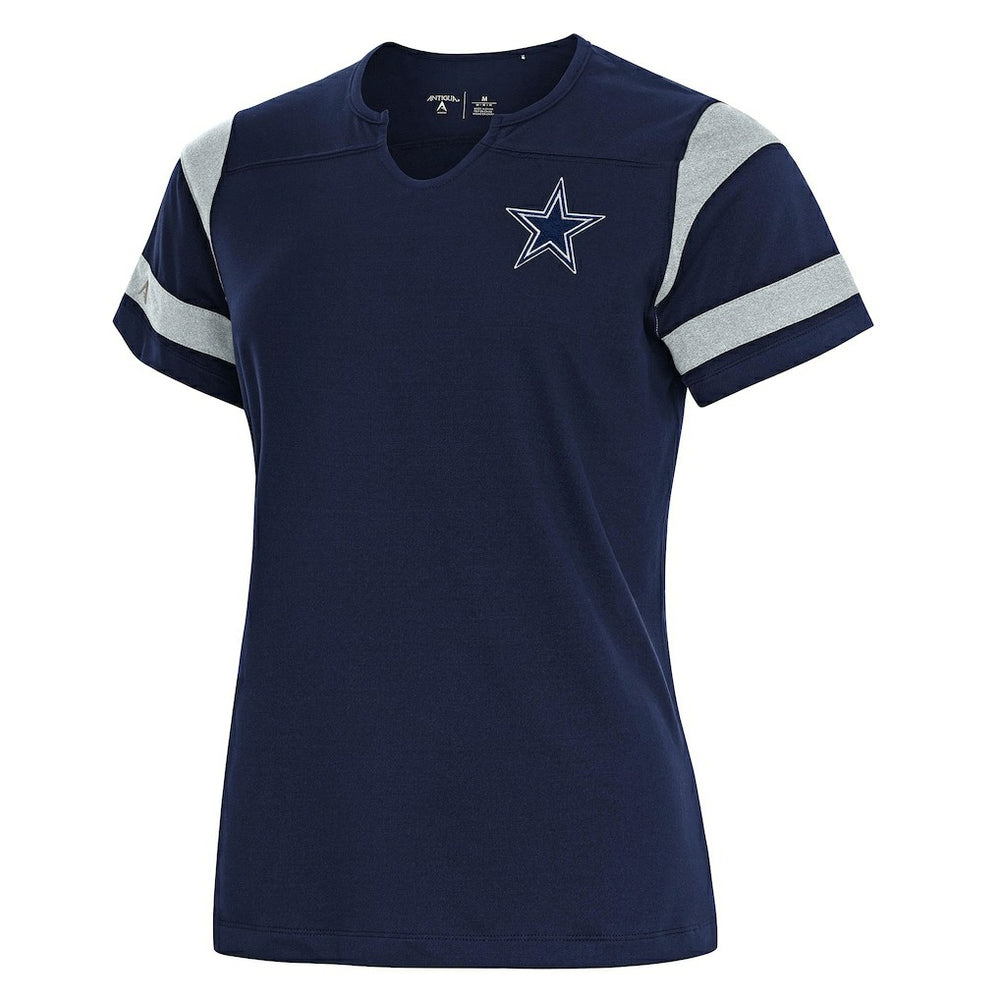 Dallas Cowboys Antigua Women's Encounter Short Sleeve Notch Neck Top Navy | NFL