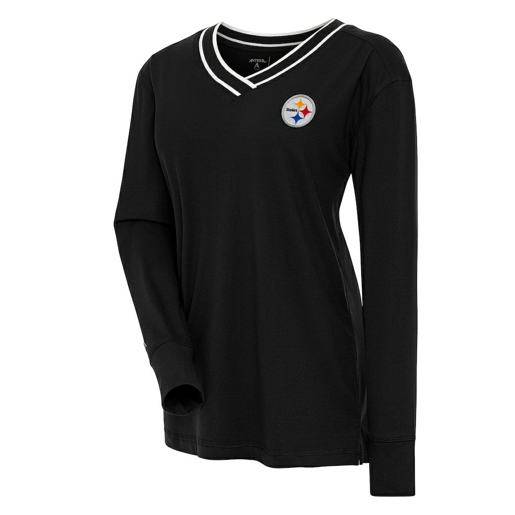 Pittsburgh Steelers Antigua Women's Symbolic Long Sleeve V-Neck Top Black | NFL