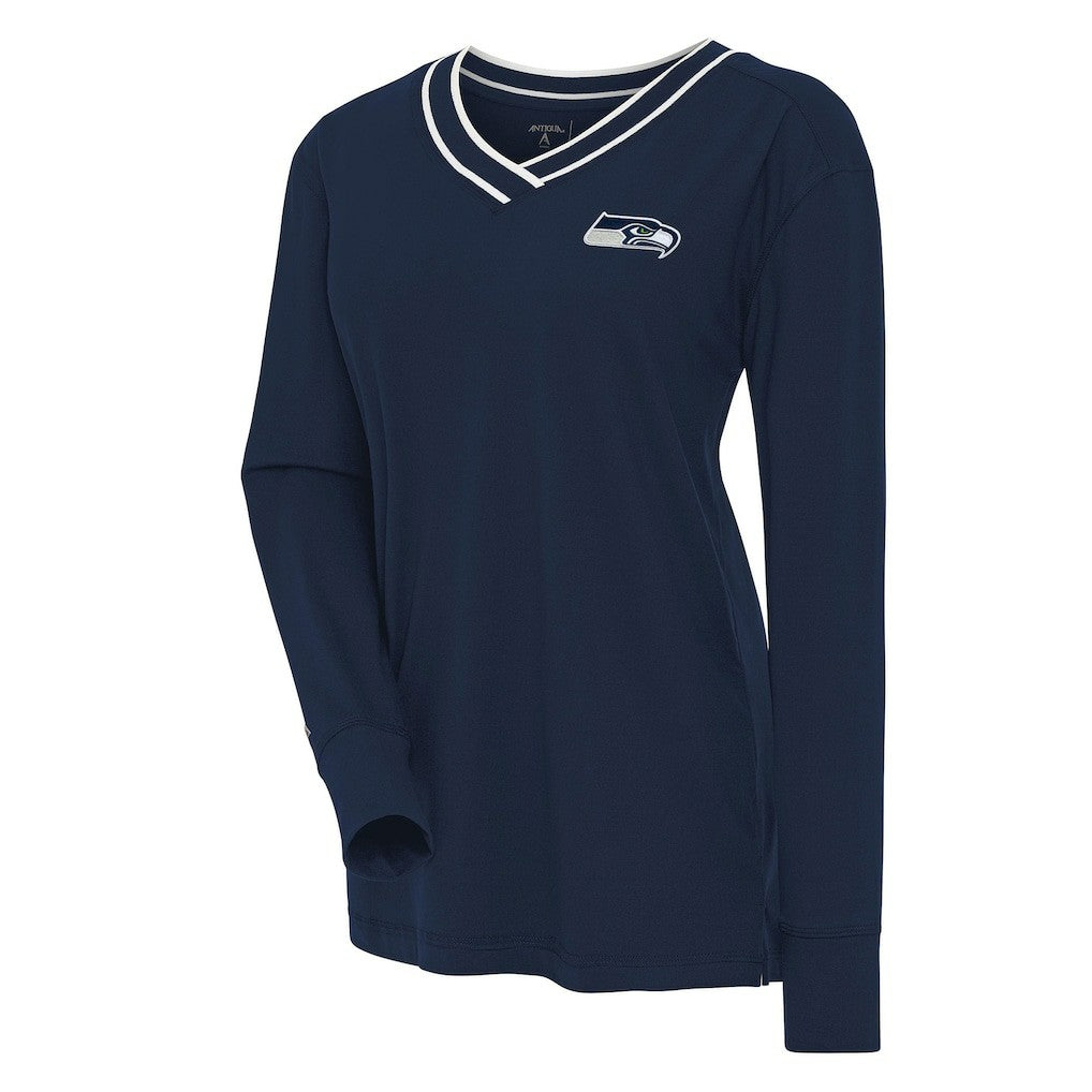 Seattle Seahawks Antigua Women's Symbolic Long Sleeve V-Neck Top Navy | NFL