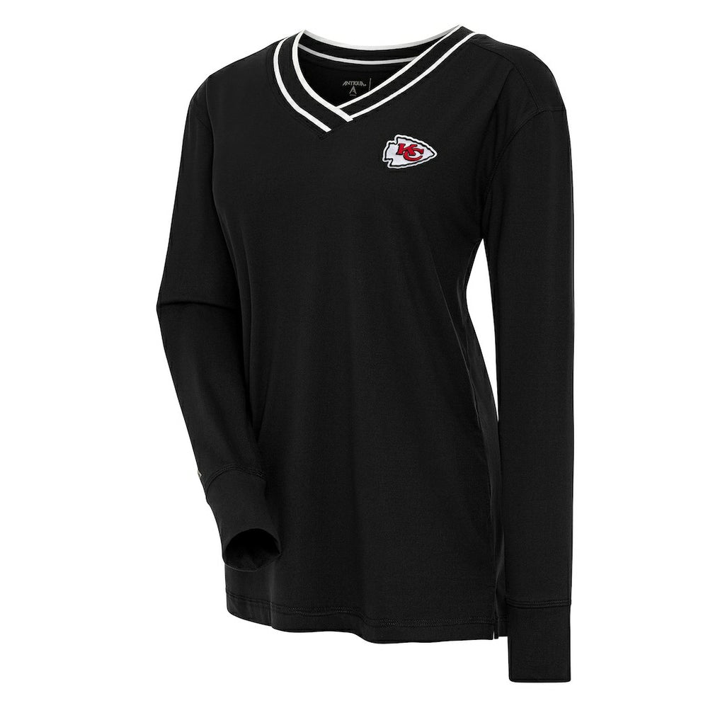 Kansas City Chiefs Antigua Women's Symbolic Long Sleeve V-Neck Top Black | NFL