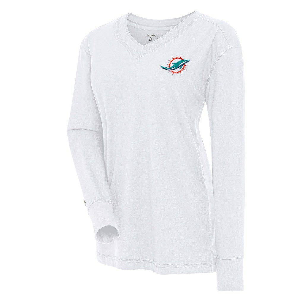 Miami Dolphins Antigua Women's Symbolic Long Sleeve V-Neck Top White | NFL