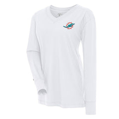 Miami Dolphins Antigua Women's Symbolic Long Sleeve V-Neck Top White | NFL