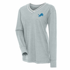 Detroit Lions Antigua Women's Symbolic Long Sleeve V-Neck Top Heather Gray | NFL
