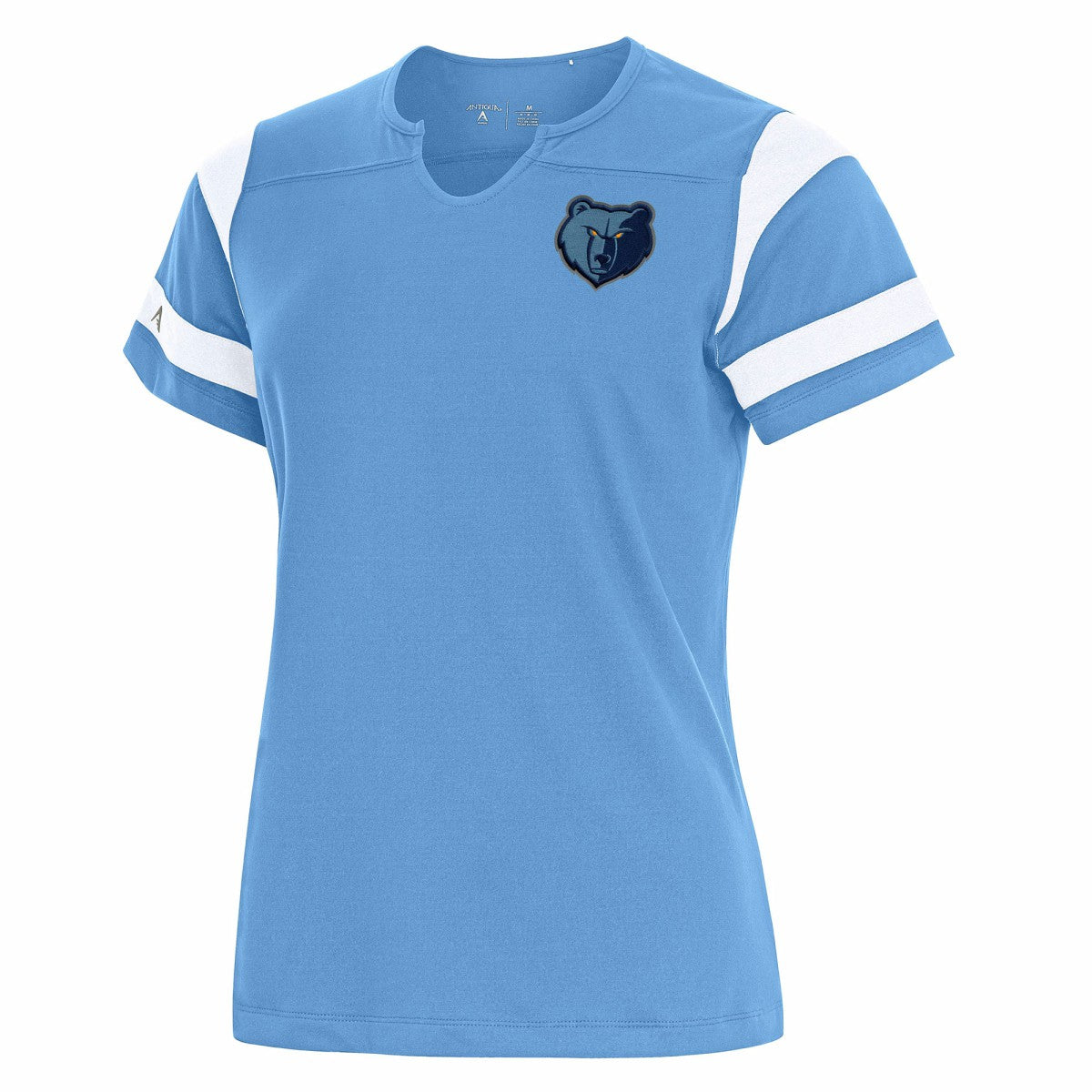 Memphis Grizzlies Antigua Women's Encounter Short Sleeve Notch Neck Top Powder Blue - NBA