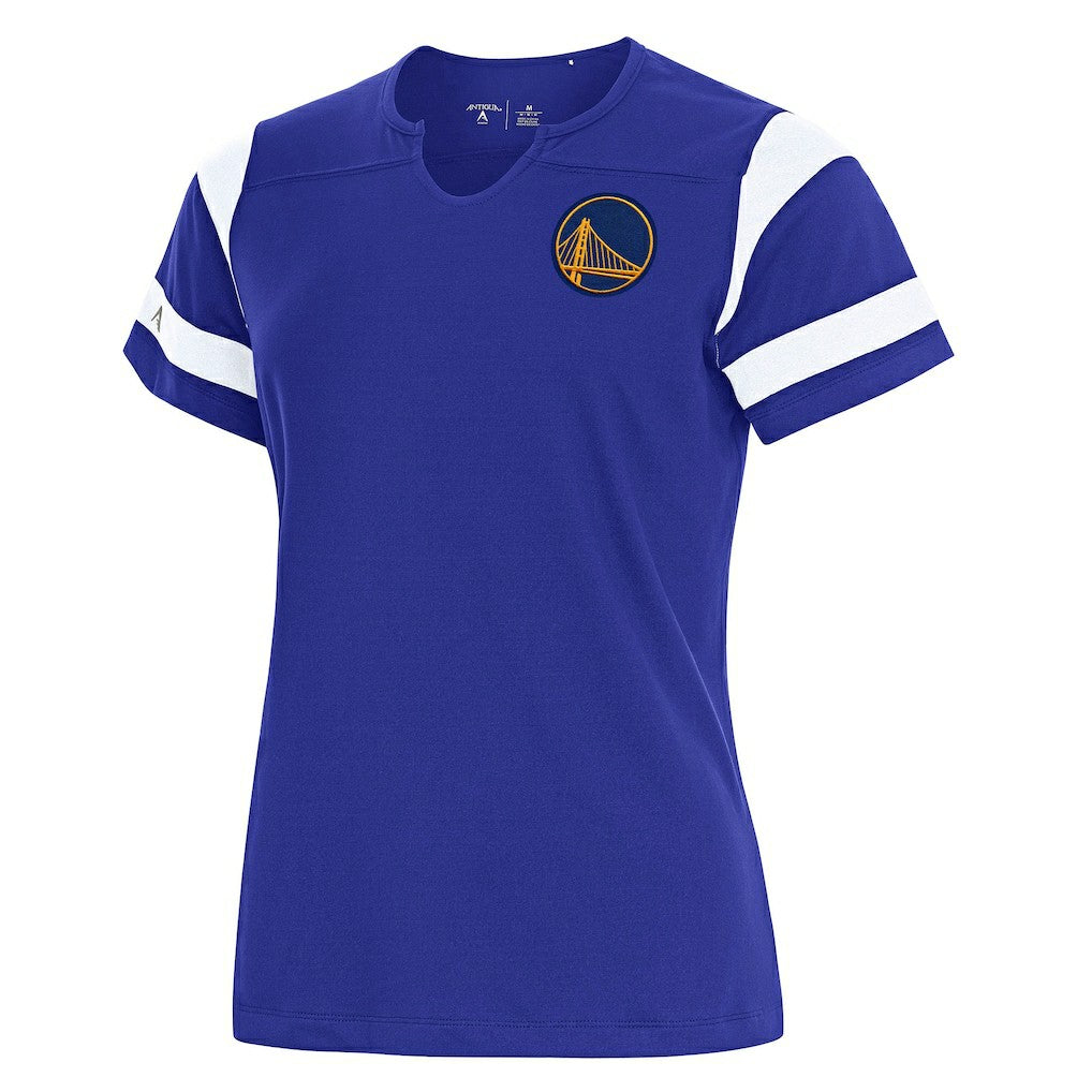 Golden State Warriors Antigua Women's Encounter Short Sleeve Notch Neck Top Royal - NBA