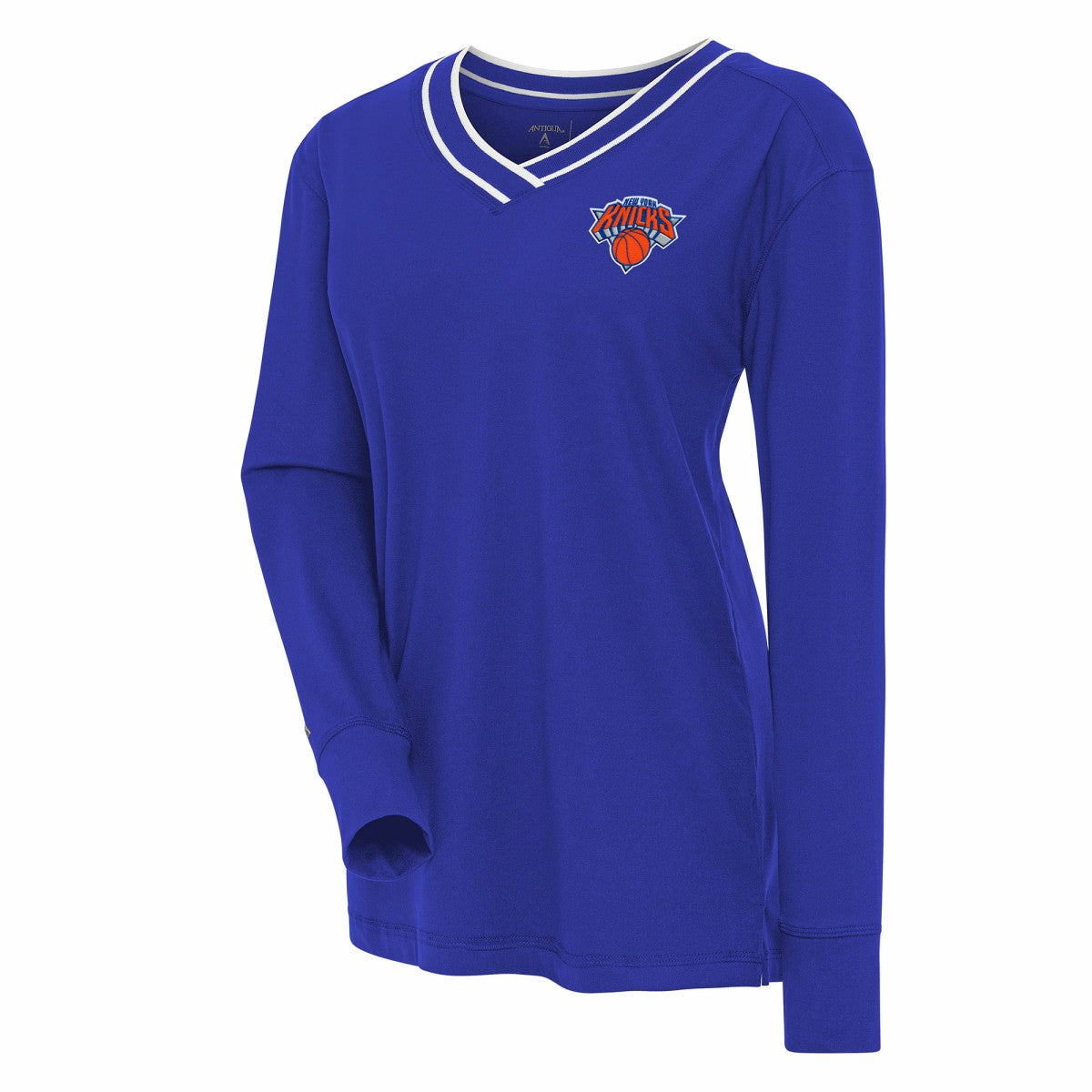 New York Knicks Antigua Women's Symbolic Long Sleeve V-Neck Top Blue - NBA