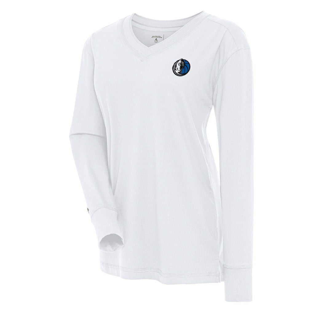 Dallas Mavericks Antigua Women's Symbolic Long Sleeve V-Neck Top White - NBA