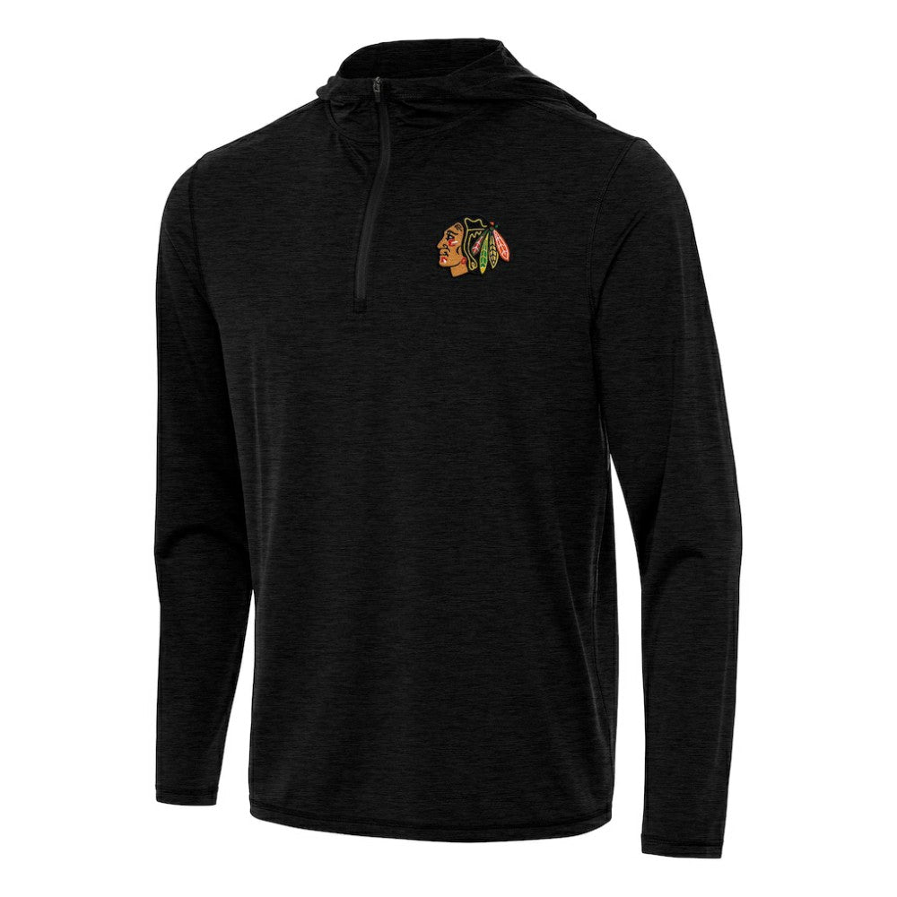 Chicago Blackhawks Antigua Tidy Quarter-Zip Hoodie - Heather Black - NHL
