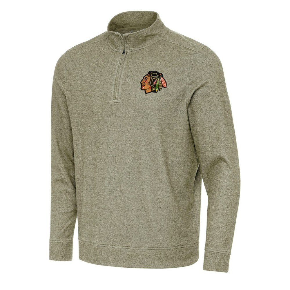 Chicago Blackhawks Antigua Subtle Quarter-Zip Sweatshirt - Olive - NHL