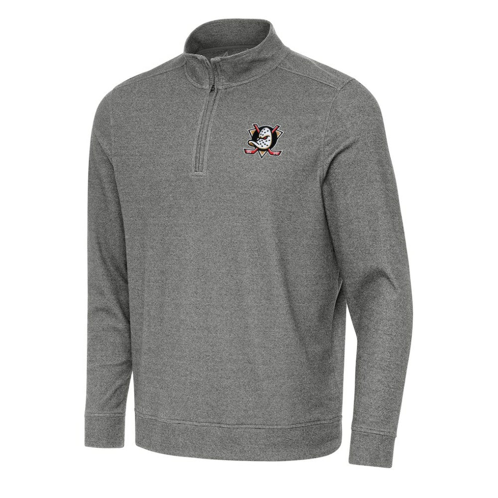 Anaheim Ducks Antigua Subtle Quarter-Zip Sweatshirt - Heather Black - NHL