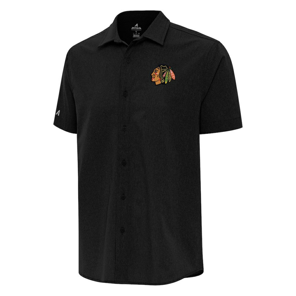 Chicago Blackhawks Antigua Activate Woven Short Sleeve Button-Up Shirt - Black - NHL