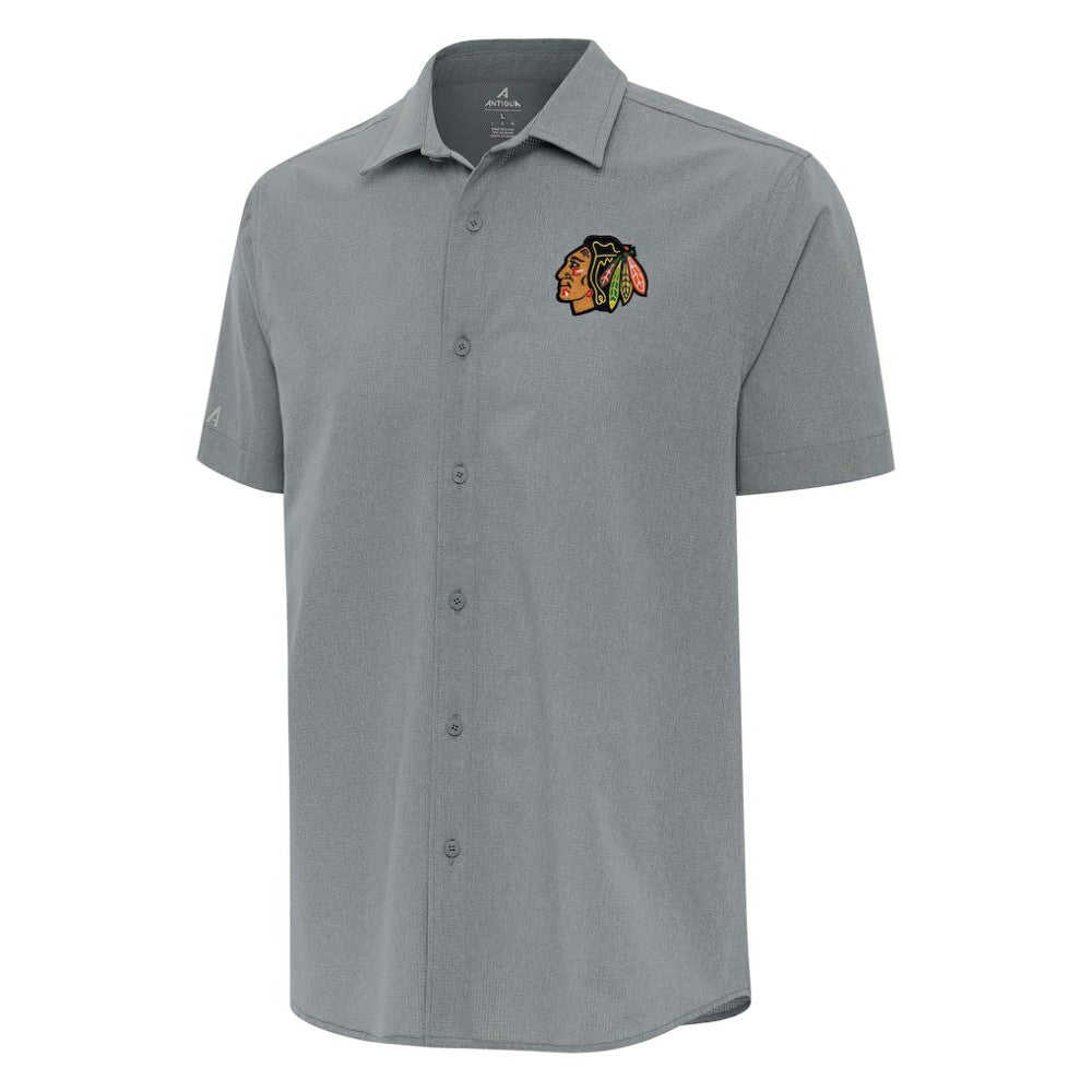 Chicago Blackhawks Antigua Activate Woven Short Sleeve Button-Up Shirt - Gray - NHL