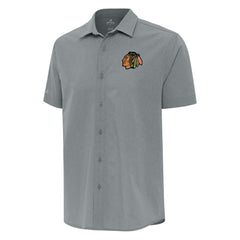 Chicago Blackhawks Antigua Activate Woven Short Sleeve Button-Up Shirt - Gray - NHL