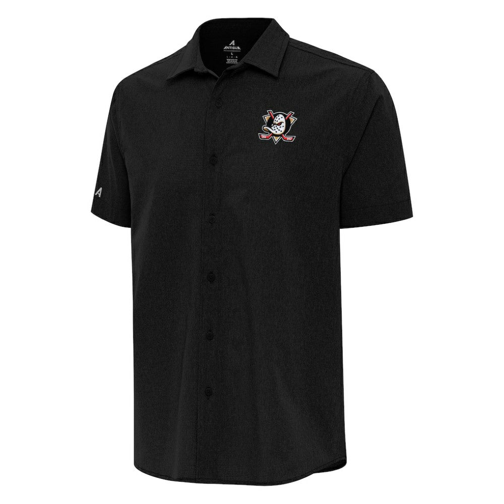 Anaheim Ducks Antigua Activate Woven Short Sleeve Button-Up Shirt - Black - NHL