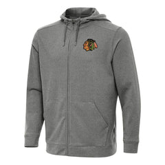 Chicago Blackhawks Antigua Effortless Full-Zip Hoodie Jacket - Heather Black - NHL