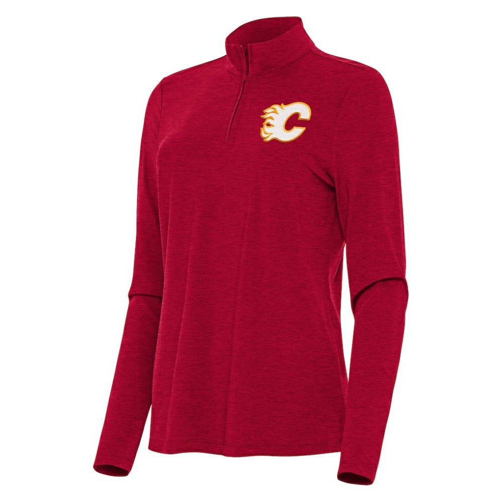 Calgary Flames Antigua Women's Bright Quarter-Zip Top - Heather Red - NHL