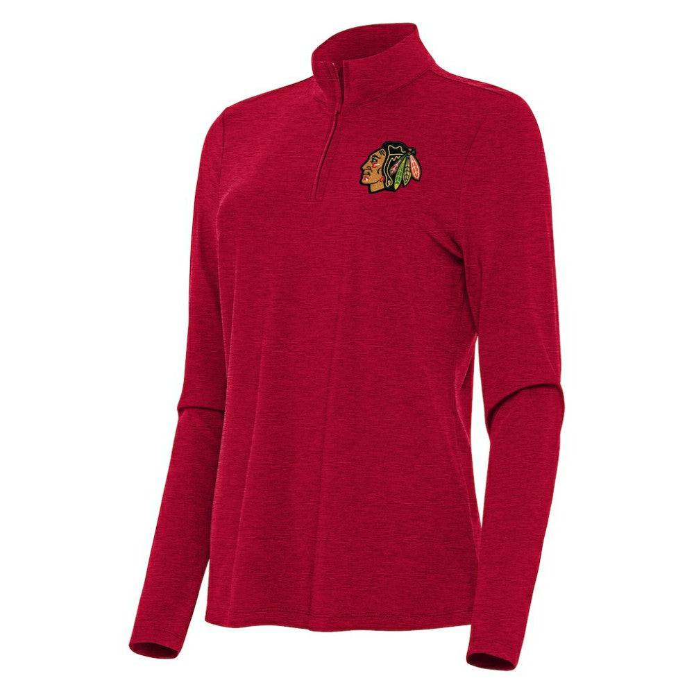 Chicago Blackhawks Antigua Women's Bright Quarter-Zip Top - Heather Red - NHL