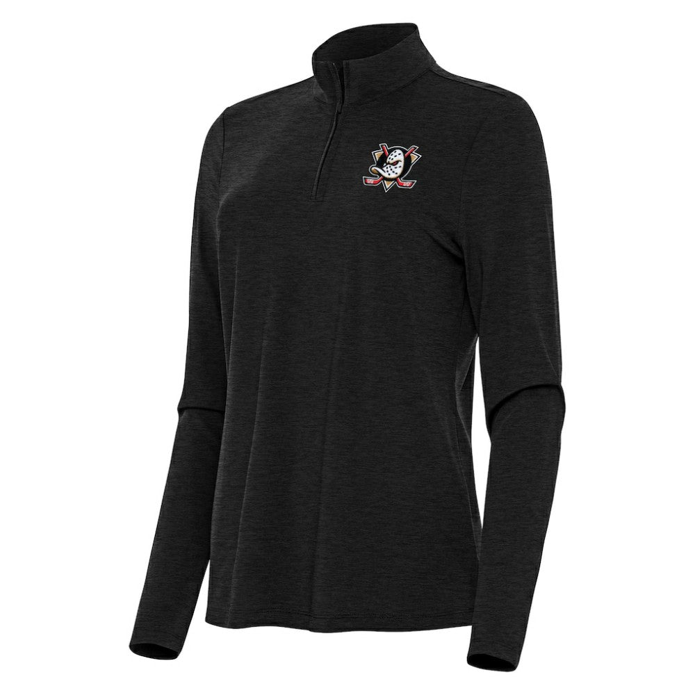 Anaheim Ducks Antigua Women's Bright Quarter-Zip Top - Heather Black - NHL