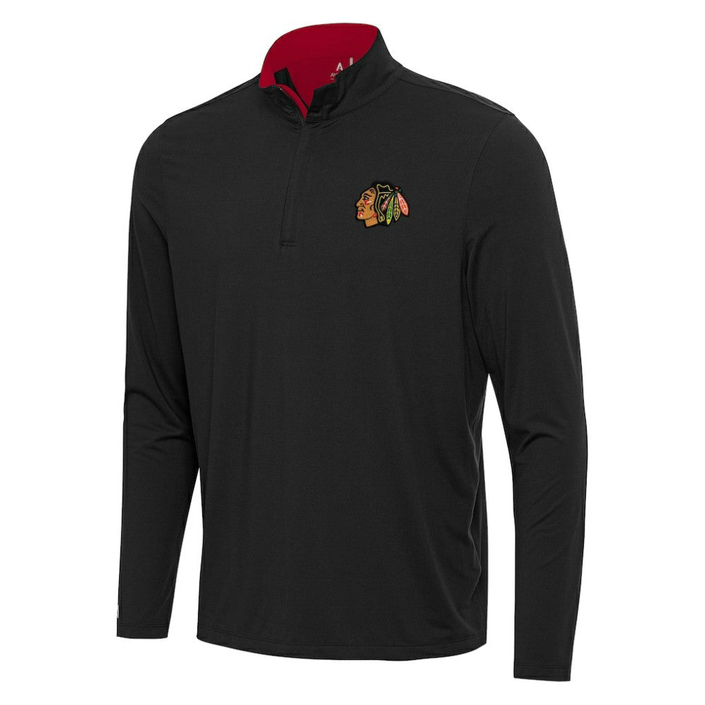 Chicago Blackhawks Antigua Content Quarter-Zip Pullover Top - Black/Red - NHL