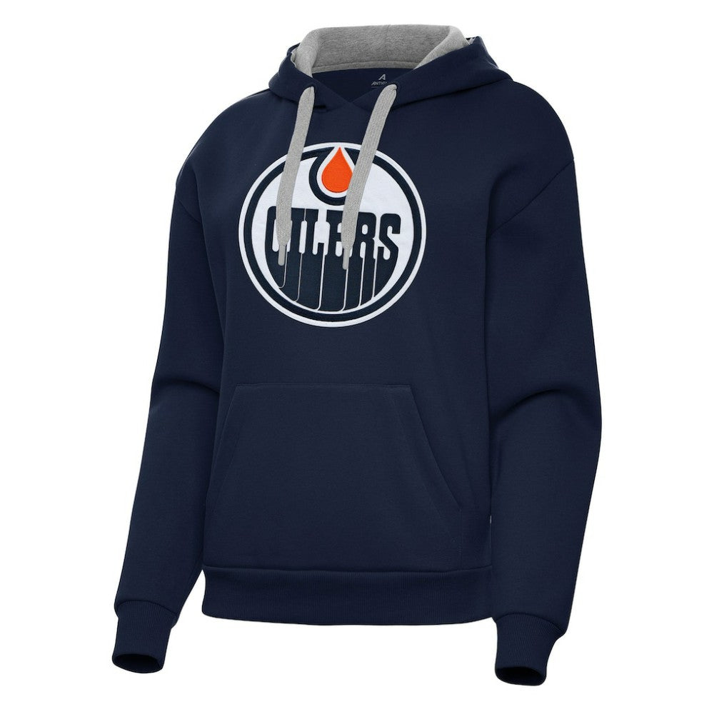 Edmonton Oilers Antigua Women's Victory Pullover Hoodie - Navy - NHL