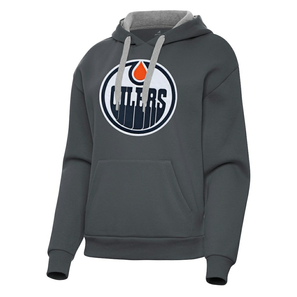 Edmonton Oilers Antigua Women's Victory Pullover Hoodie - Charcoal - NHL