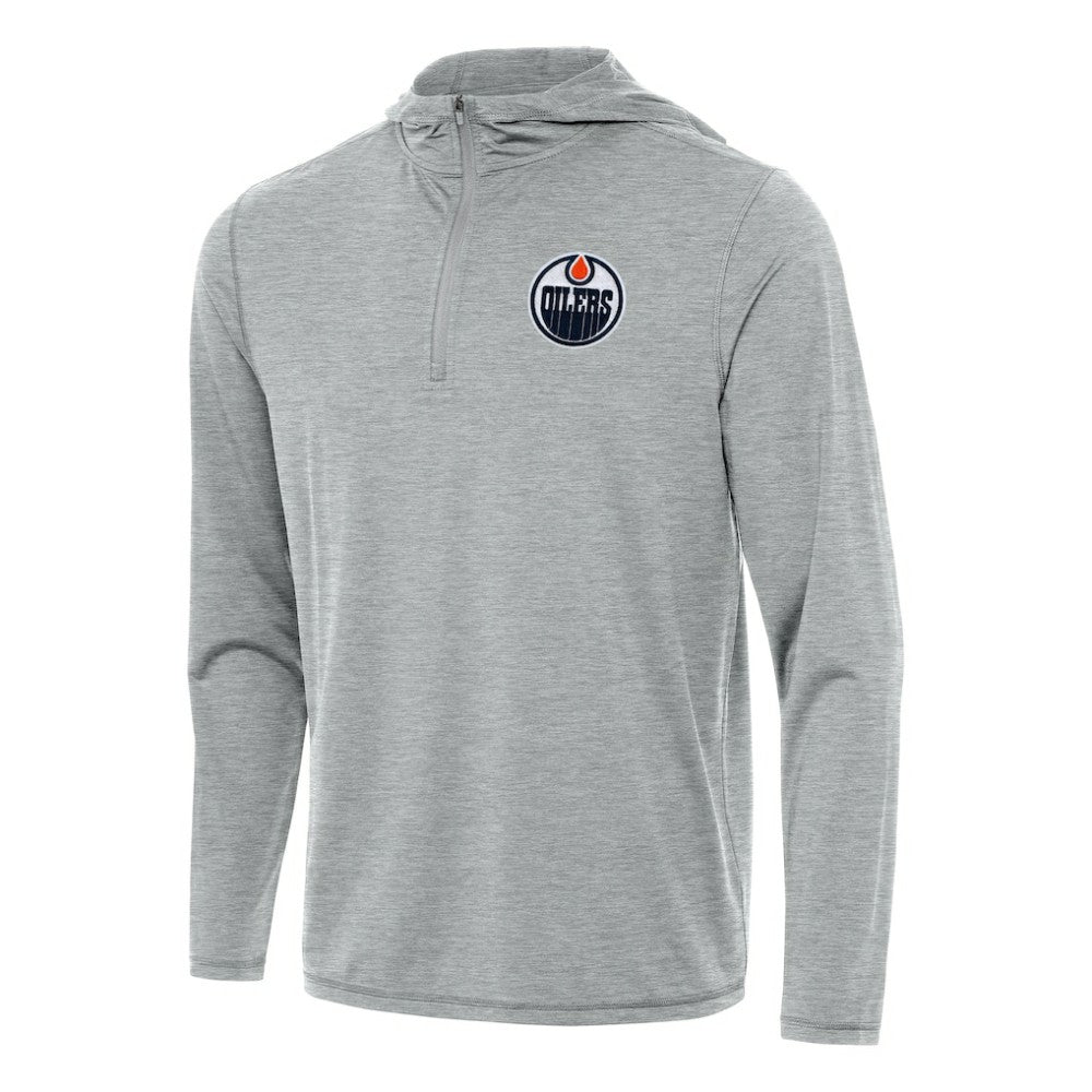 Edmonton Oilers Antigua Tidy Quarter-Zip Hoodie - Heather Gray - NHL