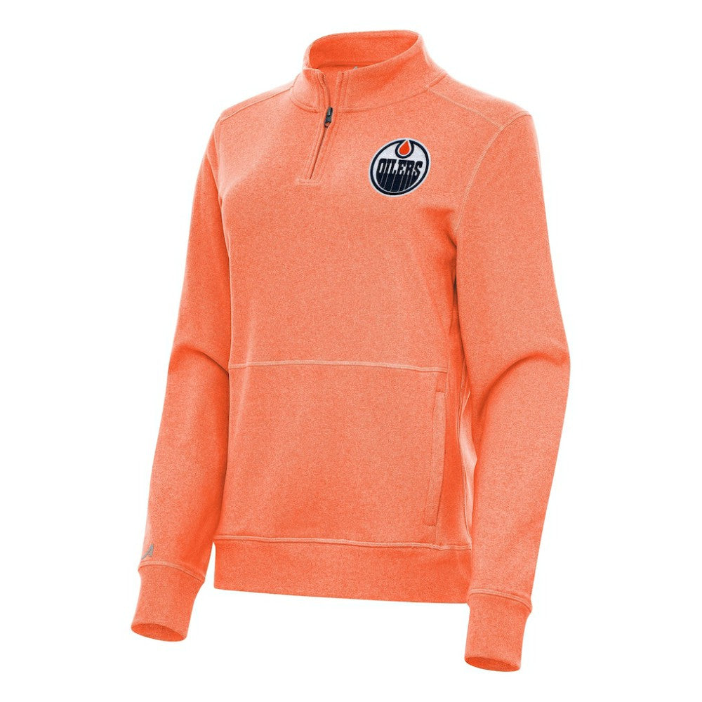 Edmonton Oilers Antigua Women's Crush Quarter-Zip Fleece Sweatshirt - Heather Orange - NHL