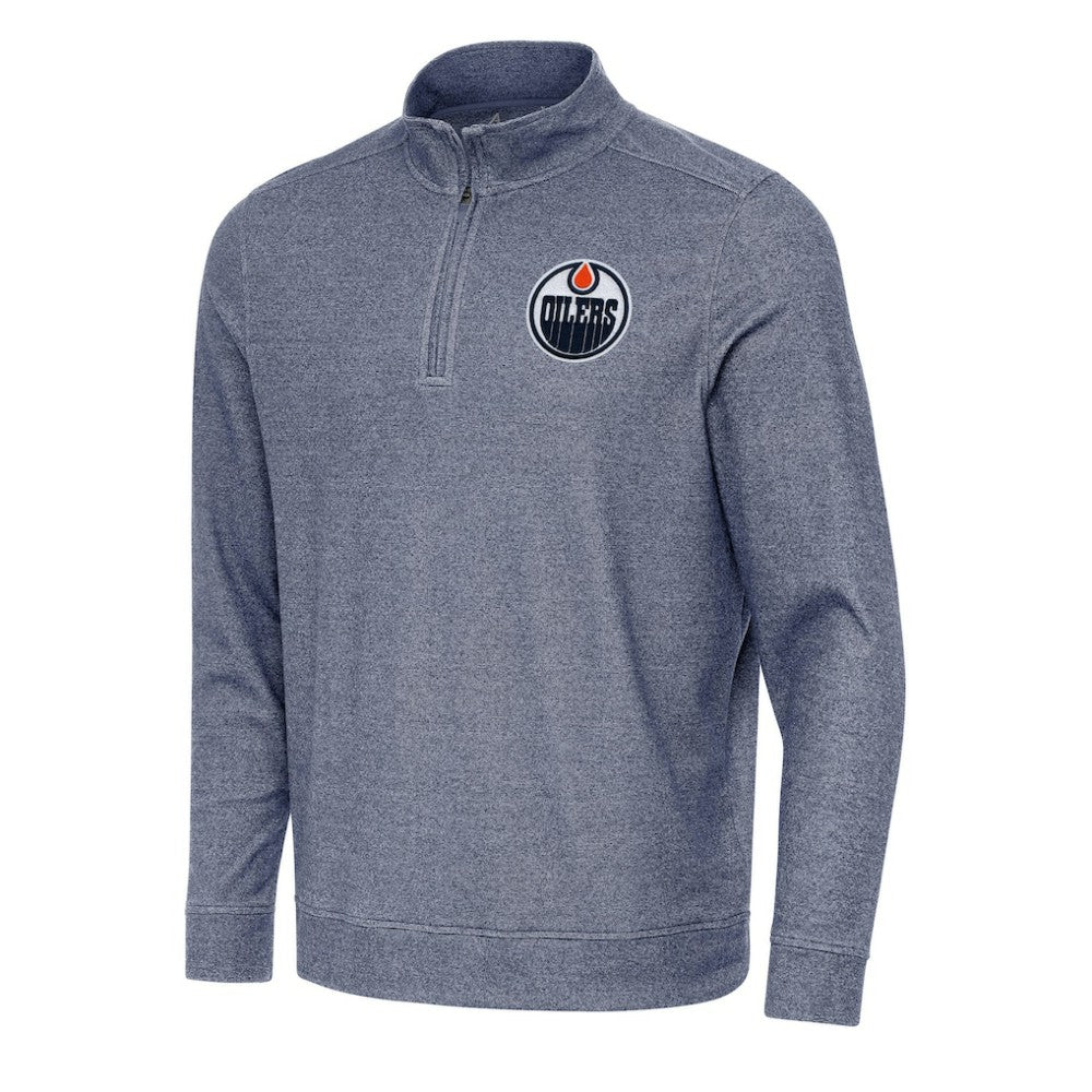 Edmonton Oilers Antigua Subtle Quarter-Zip Sweatshirt - Heather Navy - NHL