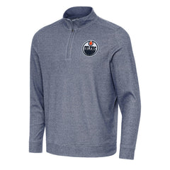 Edmonton Oilers Antigua Subtle Quarter-Zip Sweatshirt - Heather Navy - NHL