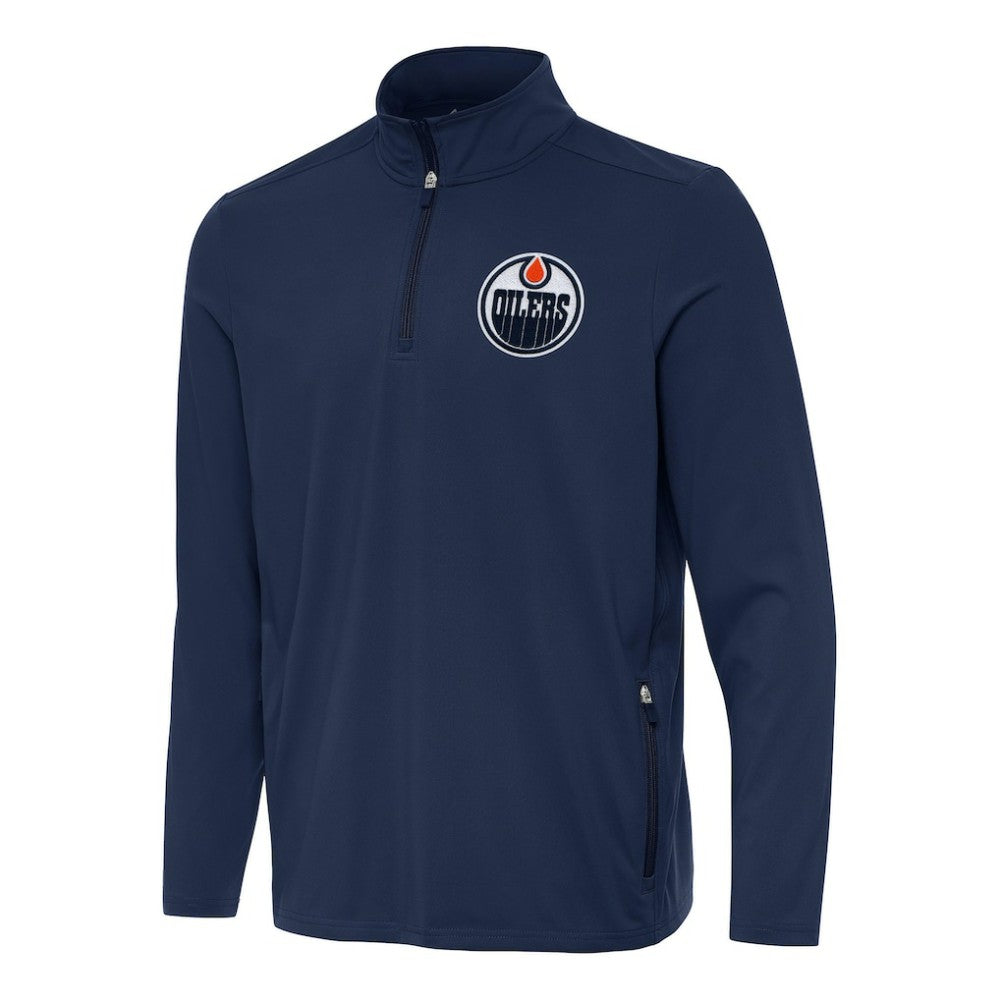 Edmonton Oilers Antigua Perilous Quarter-Zip Sweatshirt - Navy - NHL
