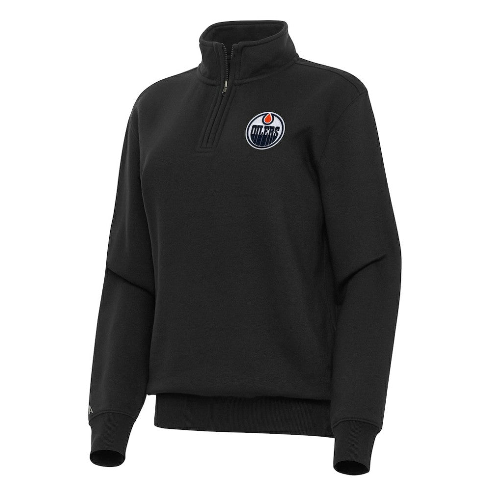 Edmonton Oilers Antigua Women's Victory Quarter-Zip Sweatshirt - Black - NHL