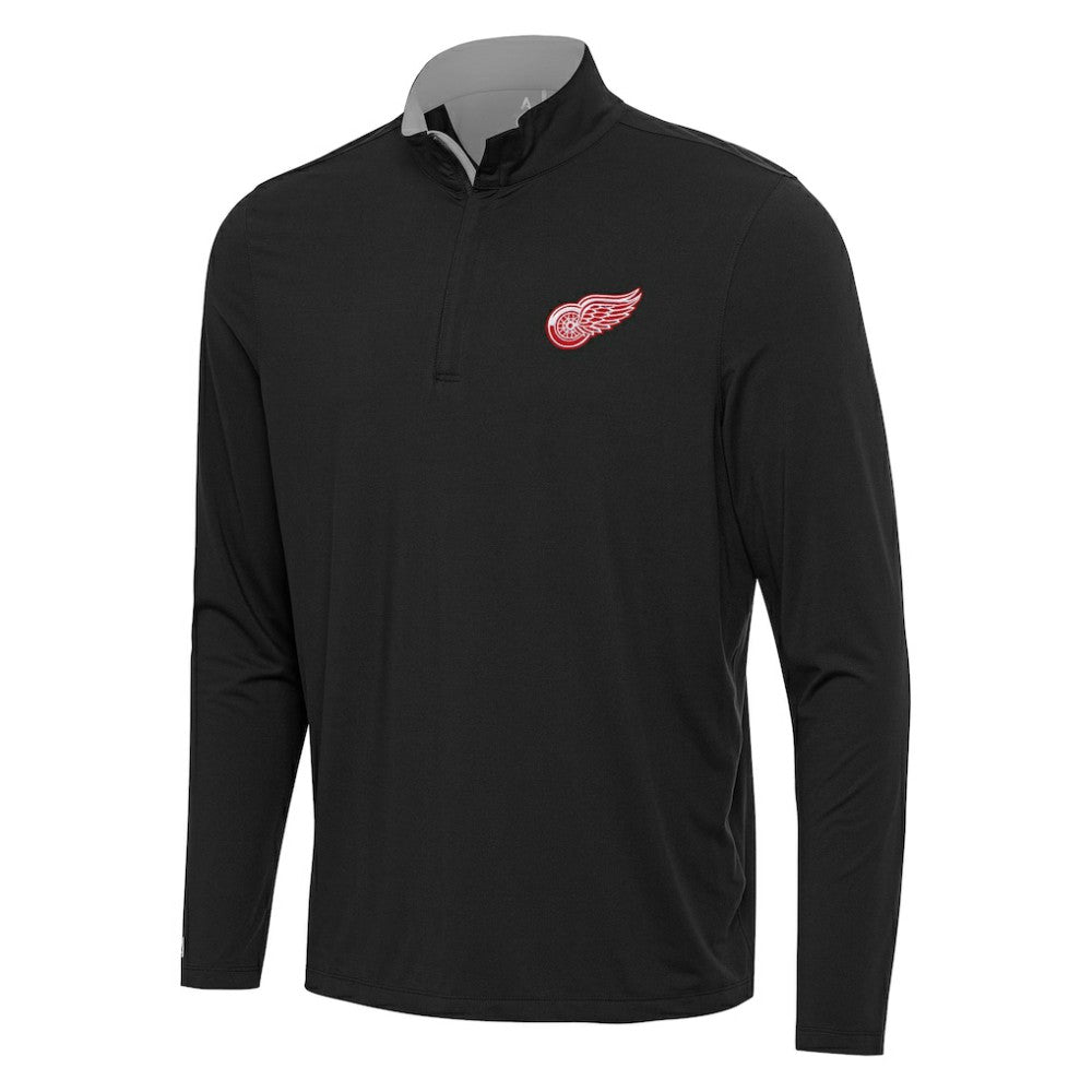 Detroit Red Wings Antigua Content Quarter-Zip Pullover Top - Black/Gray - NHL