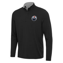 Edmonton Oilers Antigua Content Quarter-Zip Pullover Top - Black/Gray - NHL