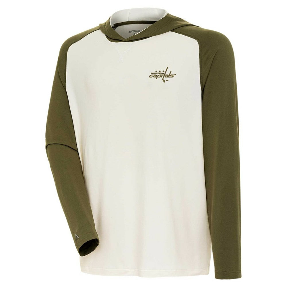 Washington Capitals Antigua Intrepid Sand Raglan Long Sleeve Hoodie T-Shirt - Cream/Olive - NHL