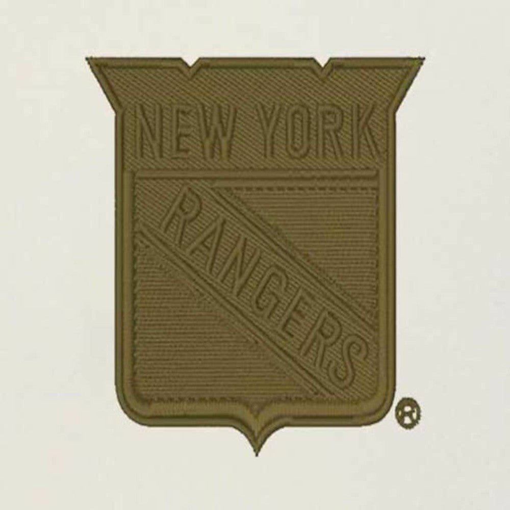 New York Rangers Antigua Intrepid Sand Raglan Long Sleeve Hoodie T-Shirt - Cream/Olive - NHL