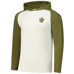 Toronto Maple Leafs Antigua Intrepid Sand Raglan Long Sleeve Hoodie T-Shirt - Cream/Olive - NHL