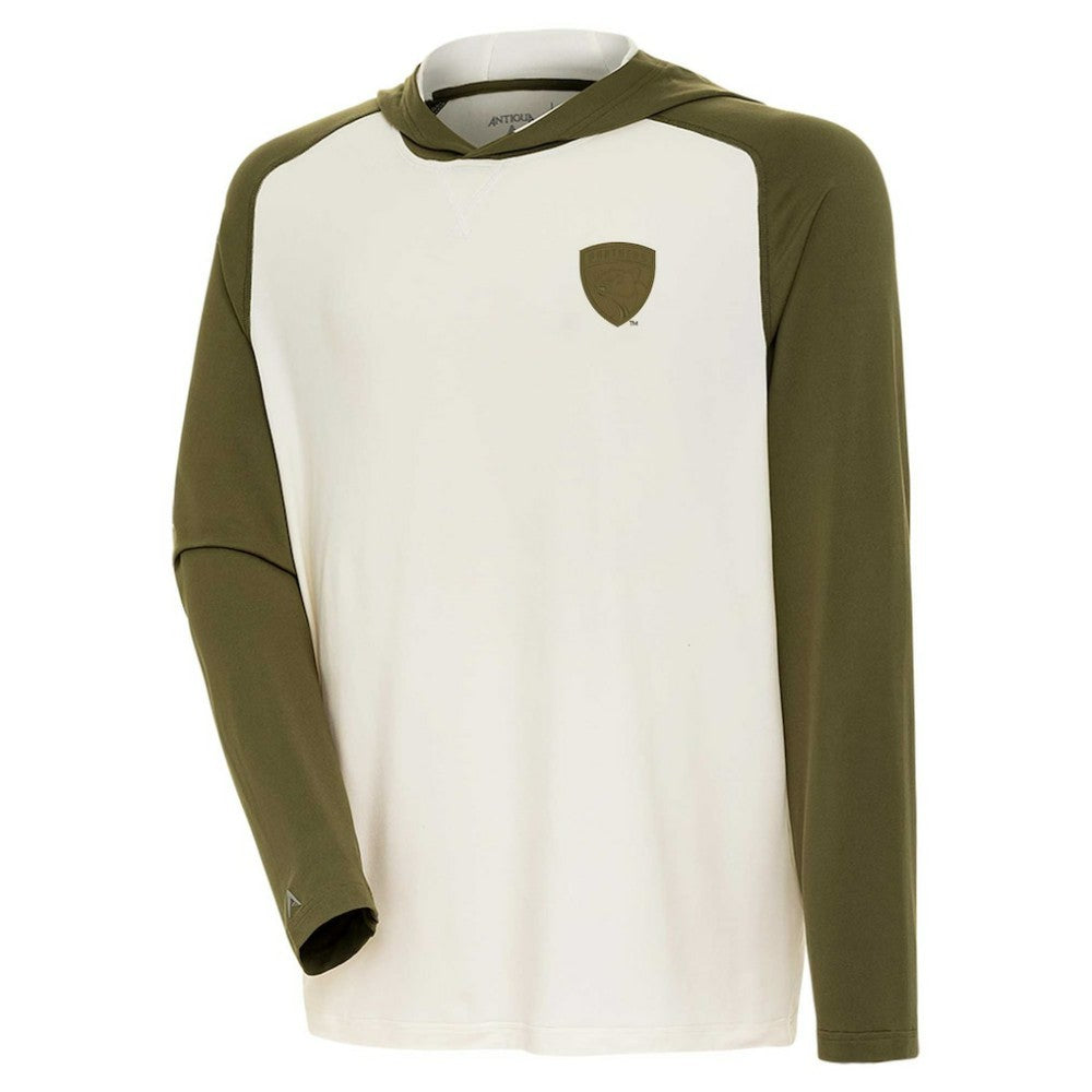 Florida Panthers Antigua Intrepid Sand Raglan Long Sleeve Hoodie T-Shirt - Cream/Olive - NHL
