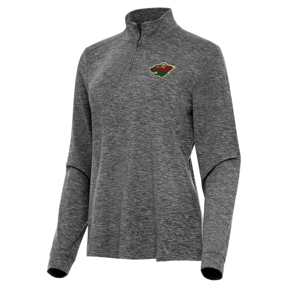 Minnesota Wild Antigua Women's Mentor Quarter-Zip Mock Long Sleeve Top - Heather Black - NHL