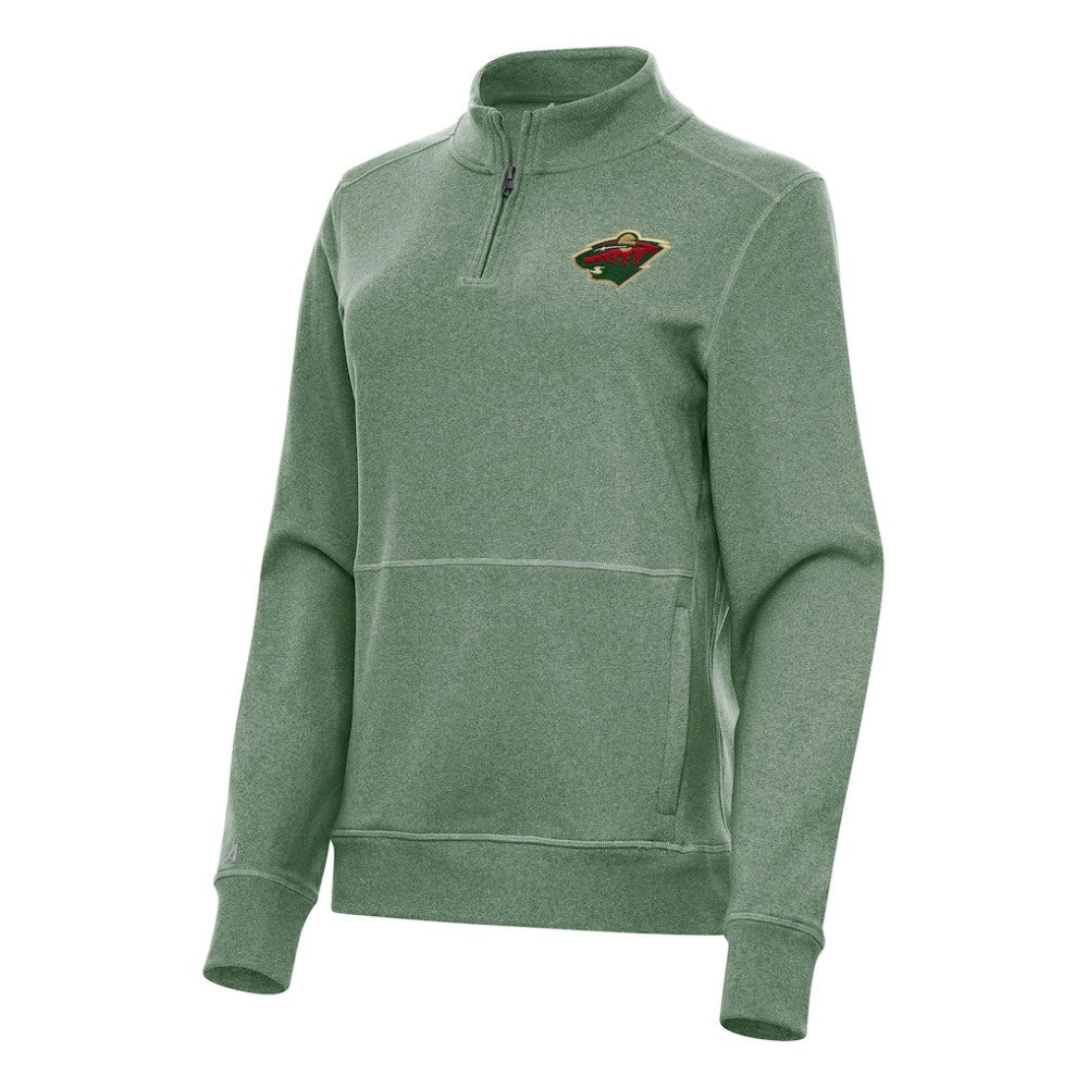 Minnesota Wild Antigua Women's Crush Quarter-Zip Fleece Sweatshirt - Hunter Green - NHL