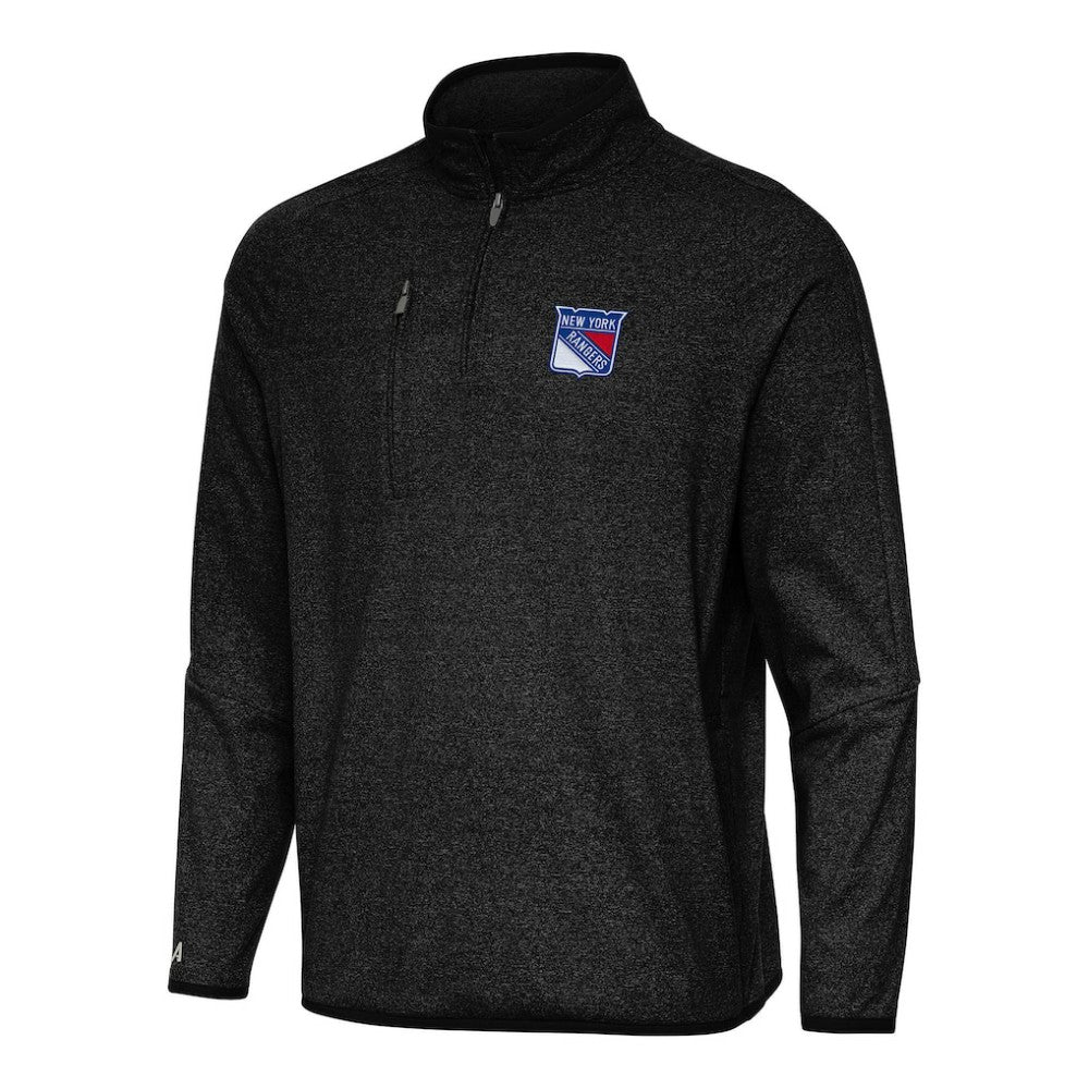 New York Rangers Antigua Certain Quarter-Zip Tri-Blend Sweatshirt - Heather Black - NHL