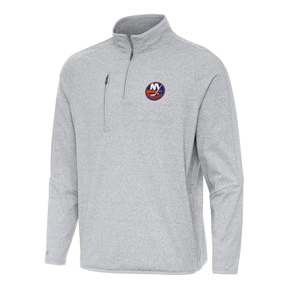 New York Islanders Antigua Certain Quarter-Zip Tri-Blend Sweatshirt - Heather Gray - NHL