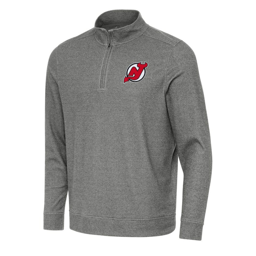 New Jersey Devils Antigua Subtle Quarter-Zip Sweatshirt - Heather Black - NHL