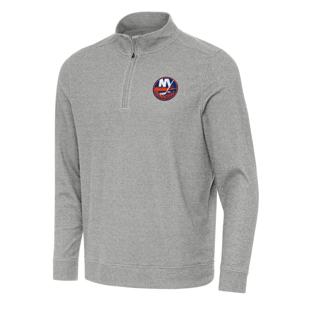New York Islanders Antigua Subtle Quarter-Zip Sweatshirt - Heather Gray - NHL