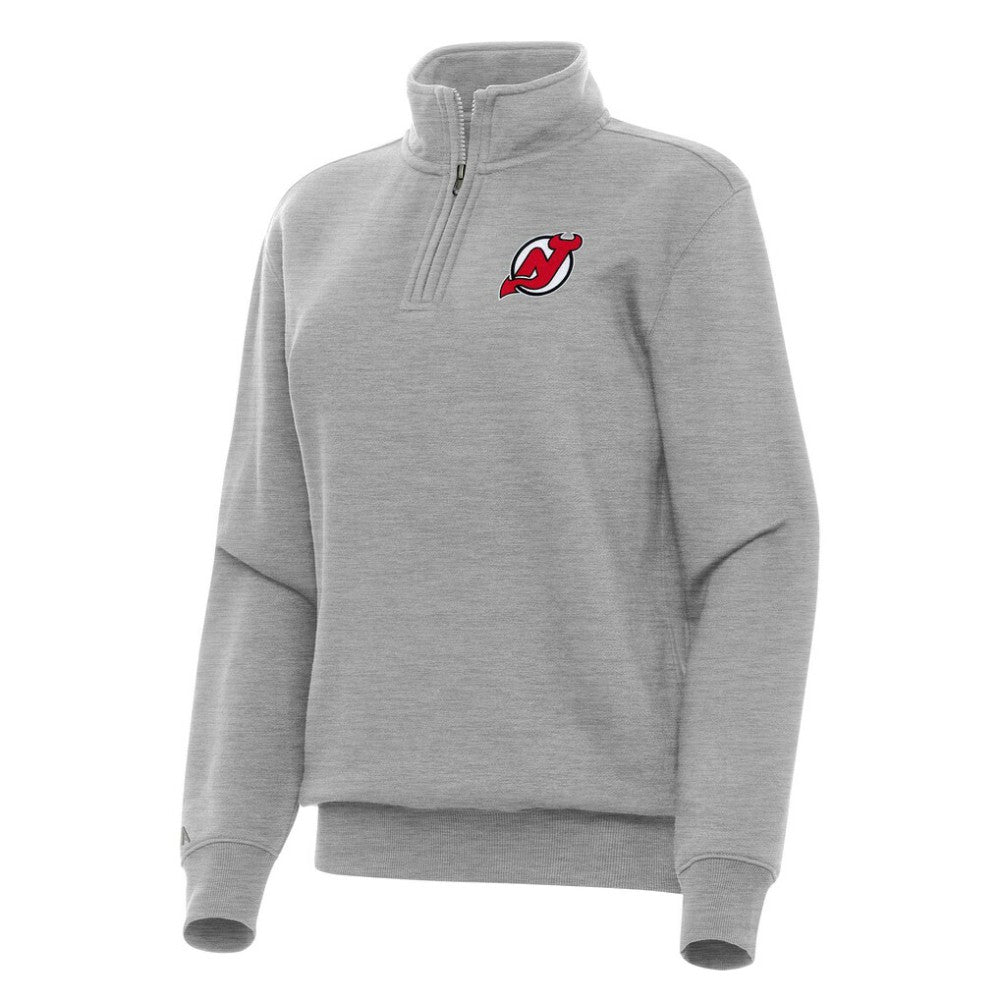 New Jersey Devils Antigua Women's Victory Quarter-Zip Sweatshirt - Heather Gray - NHL