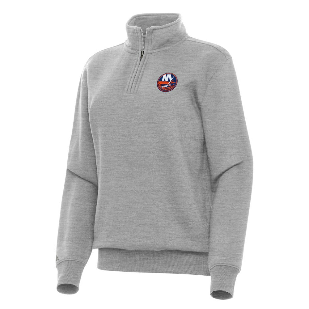 New York Islanders Antigua Women's Victory Quarter-Zip Sweatshirt - Heather Gray - NHL