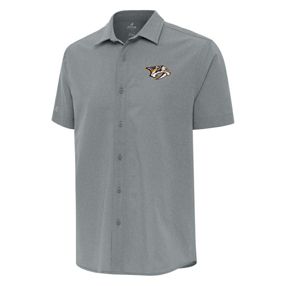 Nashville Predators Antigua Activate Woven Short Sleeve Button-Up Shirt - Gray - NHL