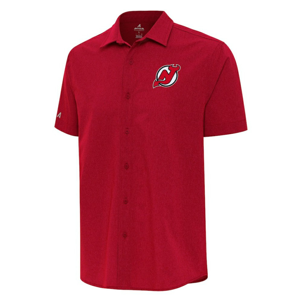New Jersey Devils Antigua Activate Woven Short Sleeve Button-Up Shirt - Red - NHL