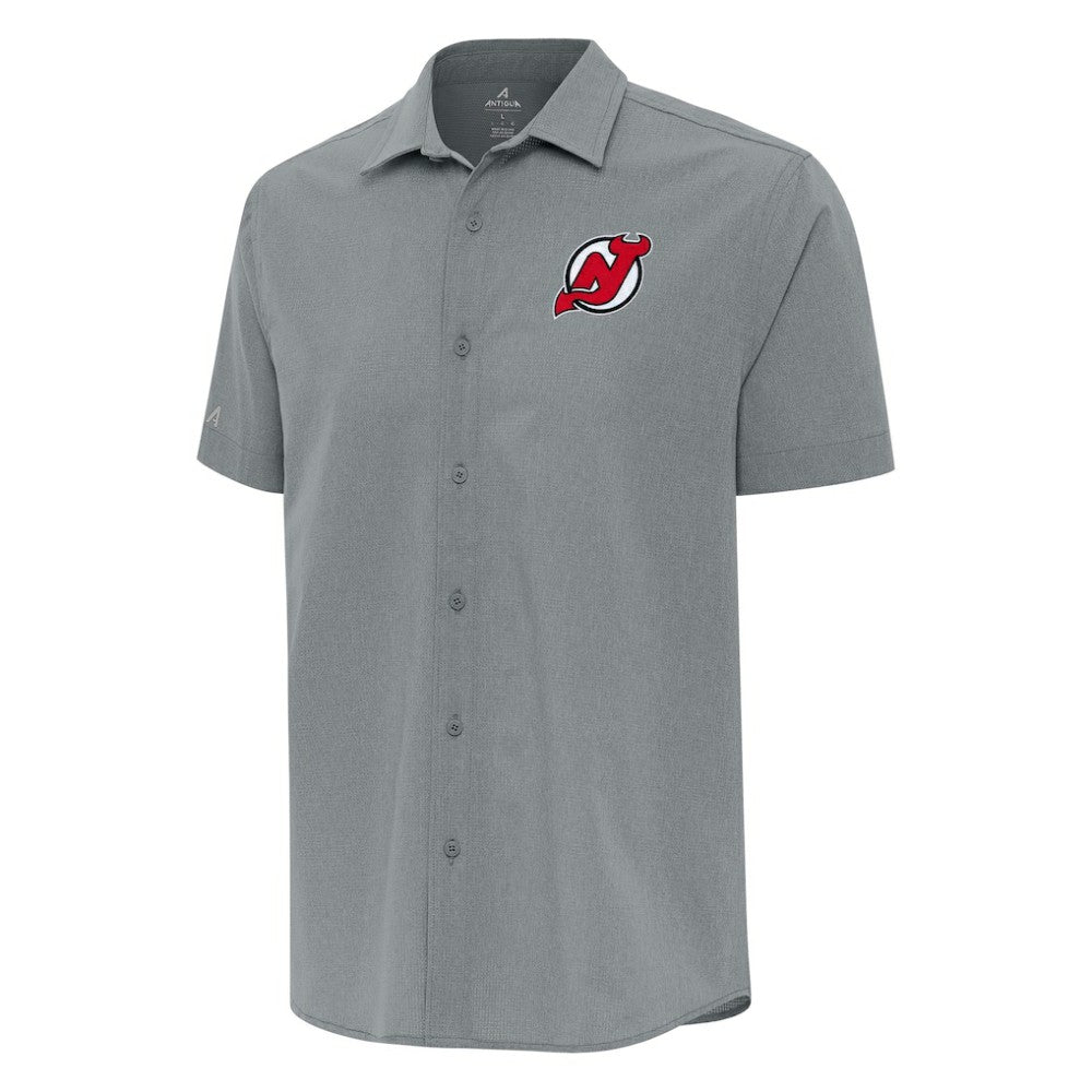 New Jersey Devils Antigua Activate Woven Short Sleeve Button-Up Shirt - Gray - NHL